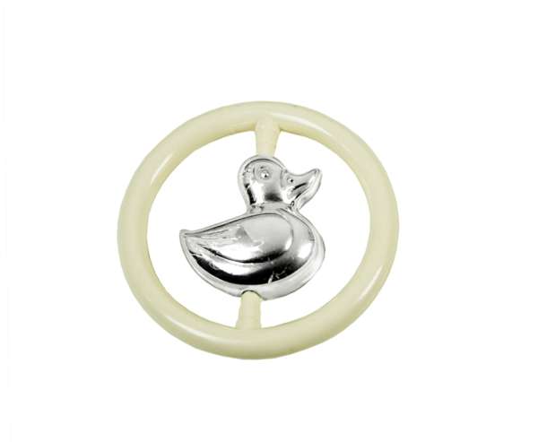 Hochet en forme de canard argenté pour bébé | Cadeau de naissance baptême anneau de dentition | Hochet pour enfant en forme de canard