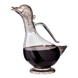 Carafe en forme de canard en métal argenté et en verre | Idée de cadeau originale | Carafe en forme de canard fabriquée par nos artisans