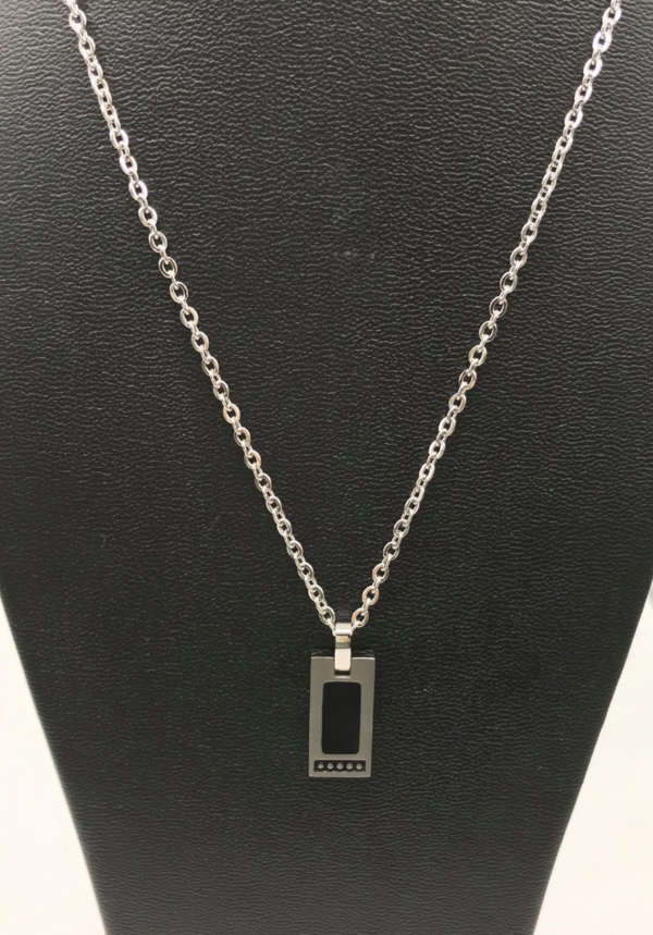 collier pour homme en acier original cadeau pour un père papa pendentif rectangle, fabrication française