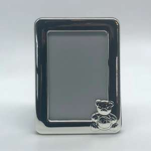 cadre cadeau enfant pour naissances, baptêmes, gravure prénom, métal argenté, argent massif, ourson sur un cadre, dimension 10x15cm, 10 15 centimètre, anniversaire