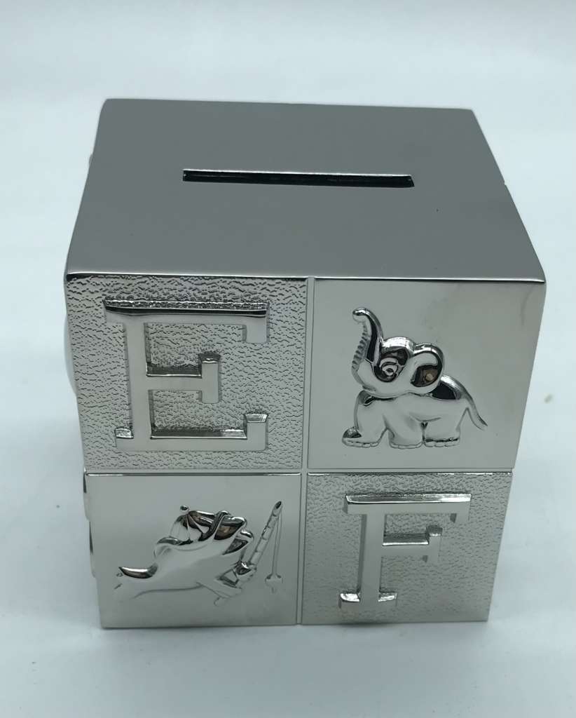 Tirelire Cube ABC Argentée Zilverstad - Gravure Possible | Cadeau Naissance Ou Déco